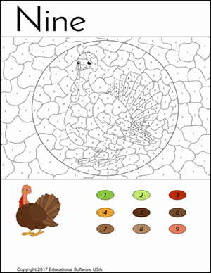 color by number math worksheet for number 9