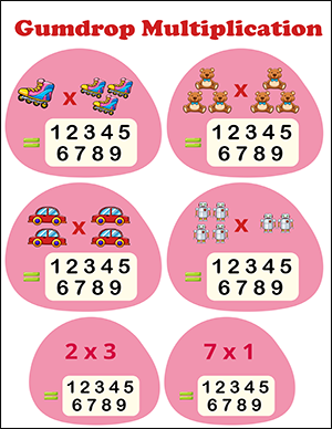 free math multiplication worksheet with gumdrops