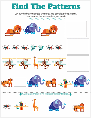 jungle math patterns worksheets