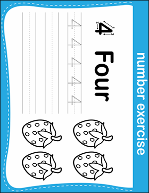 number 4 writing practice worksheet for kindergartener