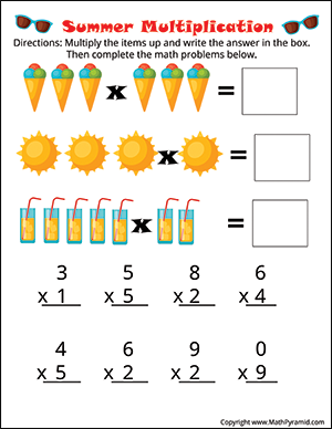 summer multiplication worksheet for 3rd graders